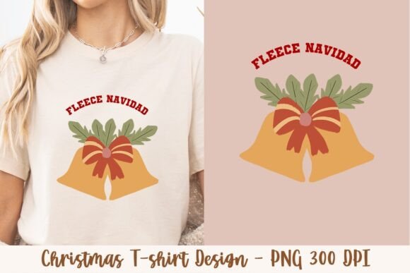 Fleece Navidad Golden Bells Striped Bow T-Shirt Design