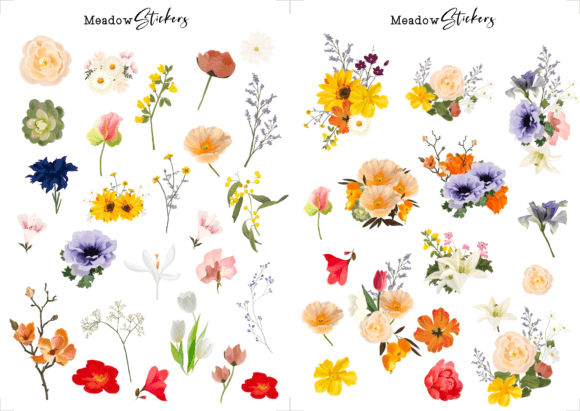 Meadow Spring Flower Sticker Sheet: A Versatile Creative Resource