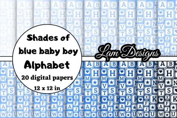 Shades of Blue Baby Boy Alphabet Papers