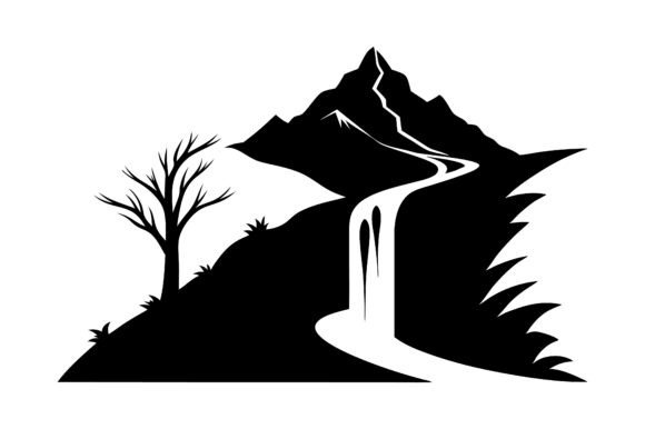Silhouette of a Cascading Waterfall